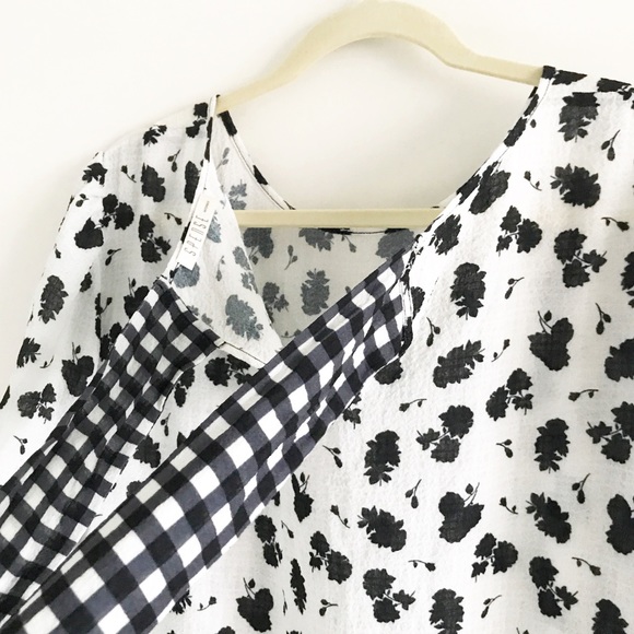 😊4/$20 NWOT Spense Black White Floral Gingham Top 1X - Picture 9 of 11